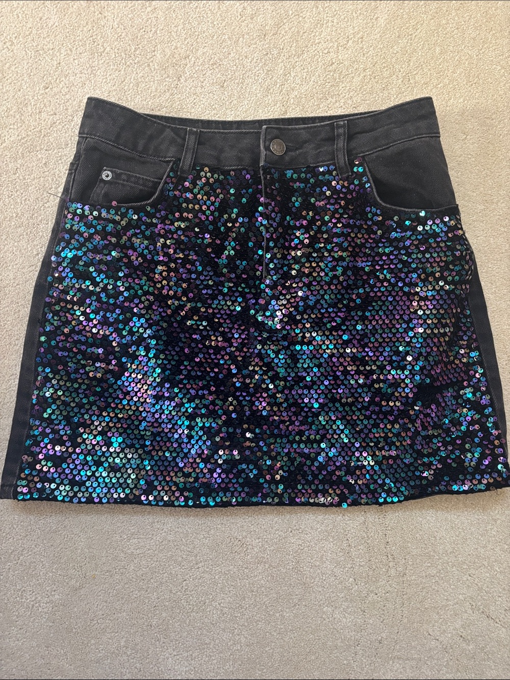Topshop Black Iridescent Mermaid Sequin Mini Skirt